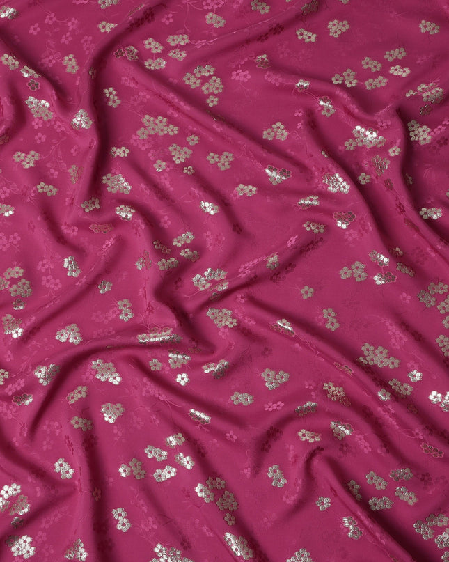 Fuchsia Magenta Pink Floral Jacquard Silk Crepe 140cm
