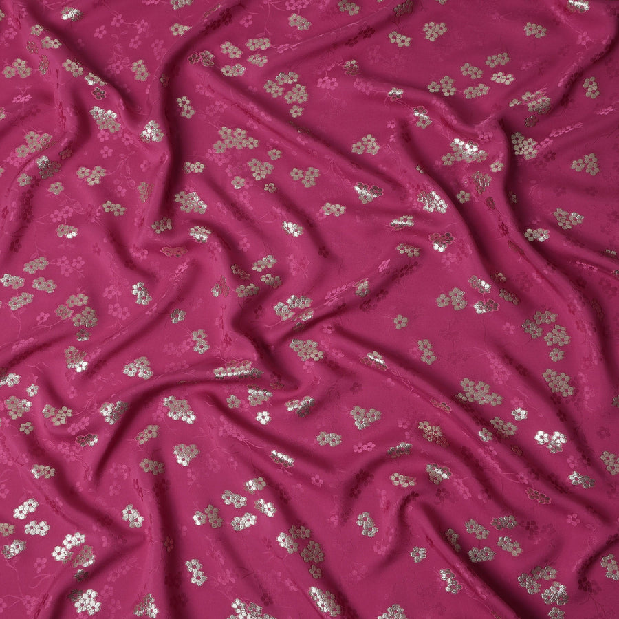 Fuchsia Magenta Pink Floral Jacquard Silk Crepe 140cm