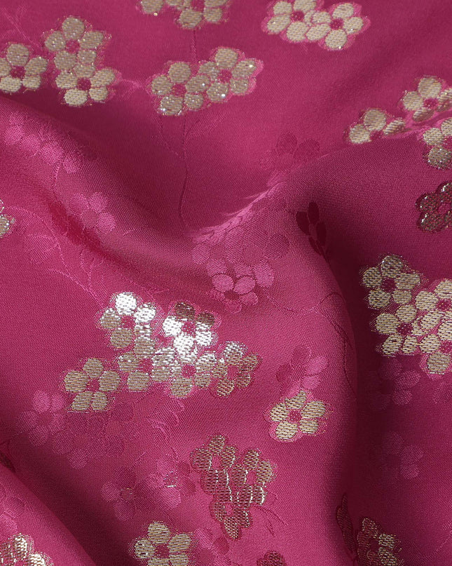 Fuchsia Magenta Pink Floral Jacquard Silk Crepe 140cm
