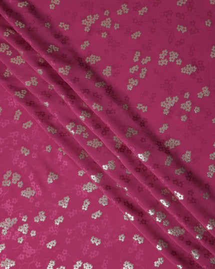 Fuchsia Magenta Pink Floral Jacquard Silk Crepe 140cm