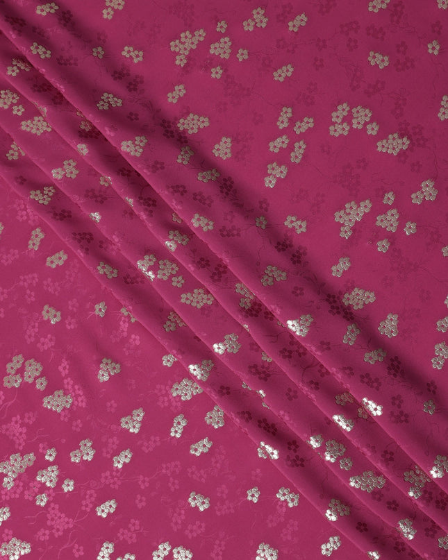 Fuchsia Magenta Pink Floral Jacquard Silk Crepe 140cm