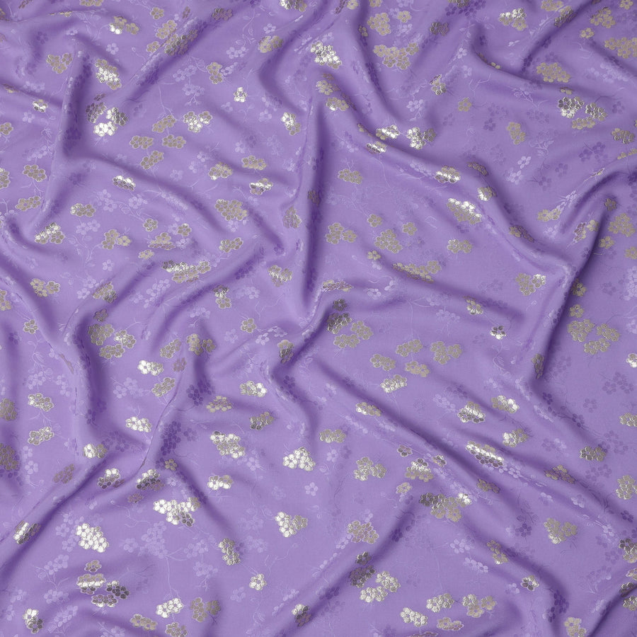Bright Lilac Purple Floral Jacquard Silk Crepe 140cm