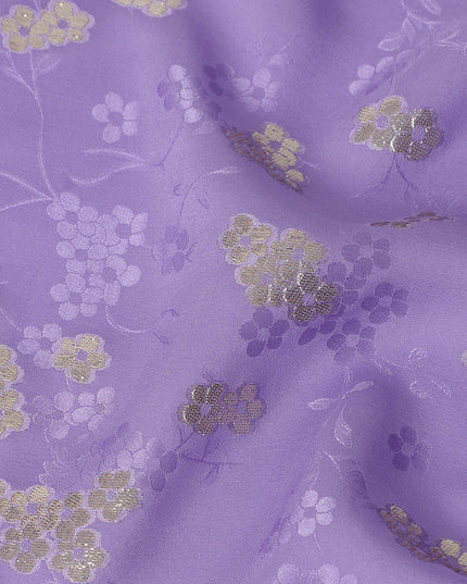 Bright Lilac Purple Floral Jacquard Silk Crepe 140cm