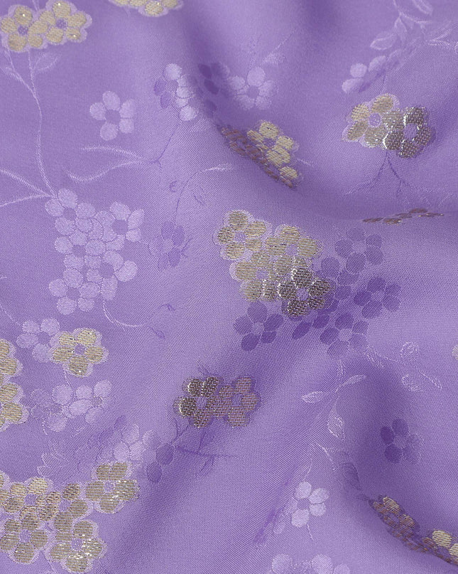 Bright Lilac Purple Floral Jacquard Silk Crepe 140cm