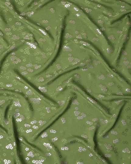 Fern Olive Green Floral Jacquard Silk Crepe 140cm