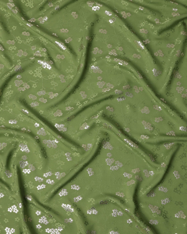 Fern Olive Green Floral Jacquard Silk Crepe 140cm
