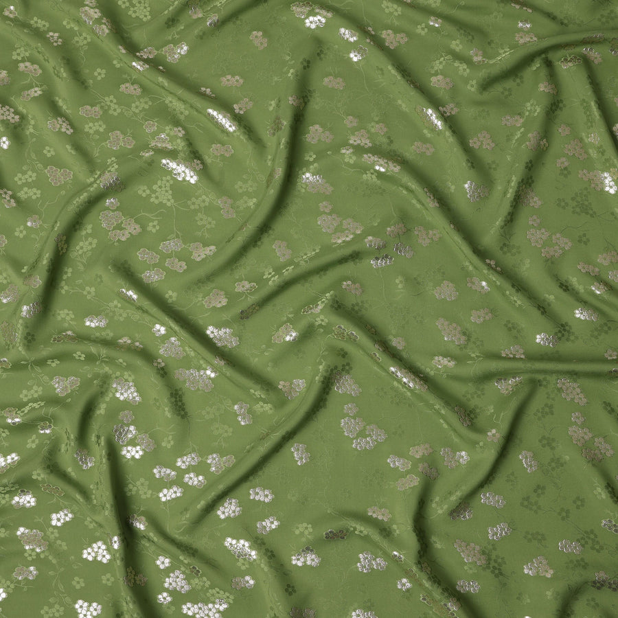 Fern Olive Green Floral Jacquard Silk Crepe 140cm