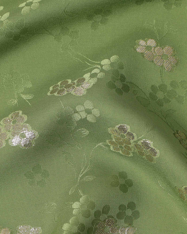 Fern Olive Green Floral Jacquard Silk Crepe 140cm