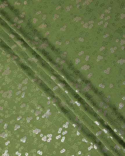 Fern Olive Green Floral Jacquard Silk Crepe 140cm