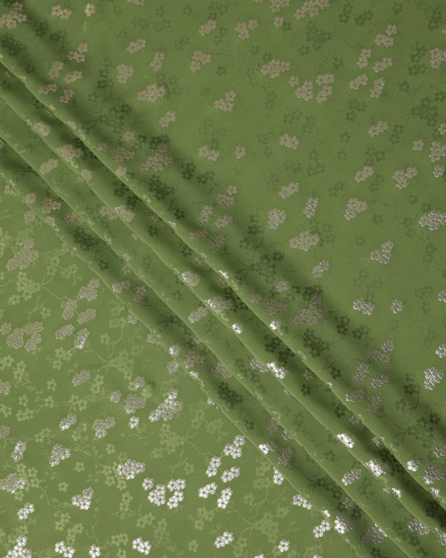 Fern Olive Green Floral Jacquard Silk Crepe 140cm