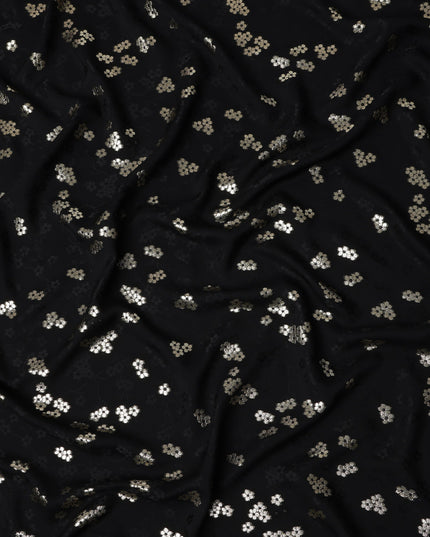Jet Black Floral Jacquard Silk Crepe 140cm