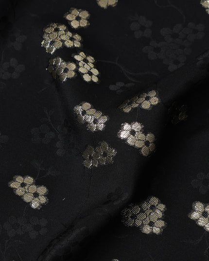 Jet Black Floral Jacquard Silk Crepe 140cm