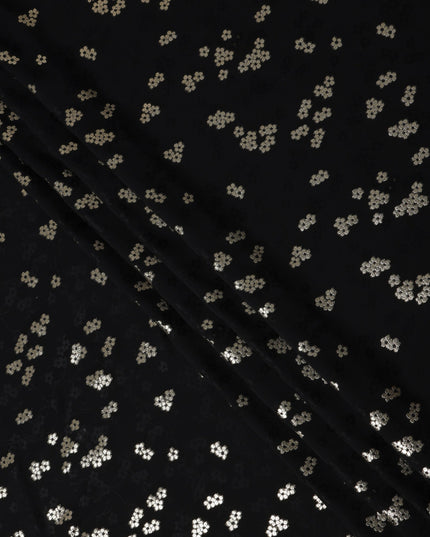 Jet Black Floral Jacquard Silk Crepe 140cm