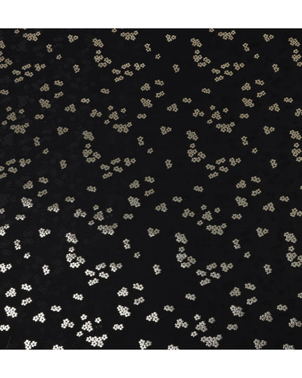 Jet Black Floral Jacquard Silk Crepe 140cm