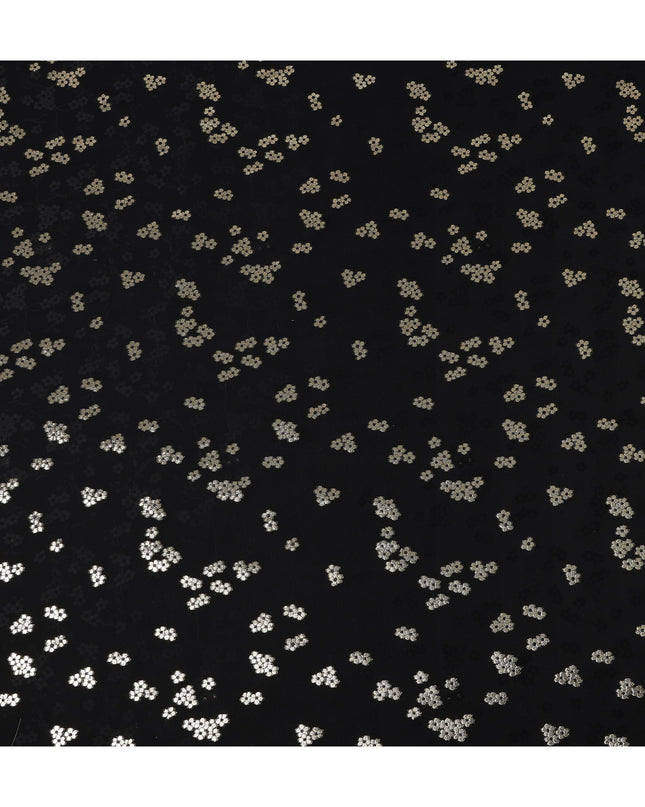 Jet Black Floral Jacquard Silk Crepe 140cm