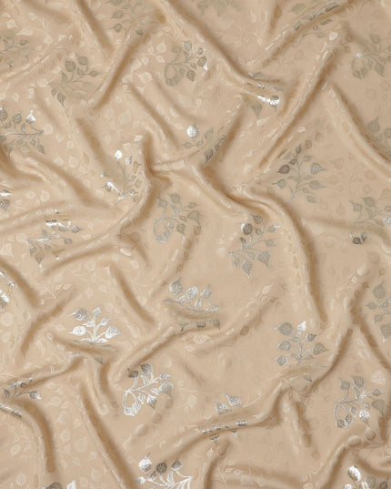 Warm Champagne Beige Leaf Jacquard Silk Crepe 140cm