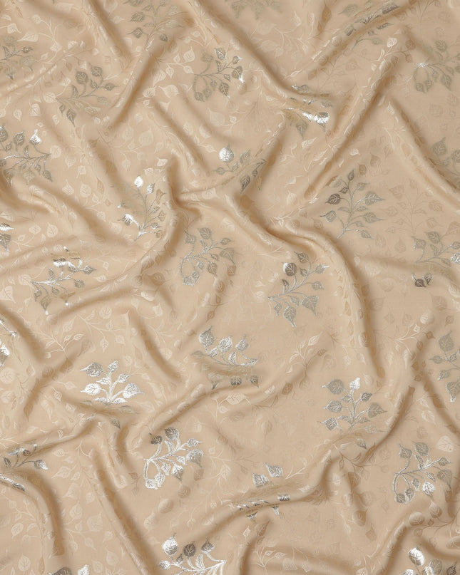 Warm Champagne Beige Leaf Jacquard Silk Crepe 140cm