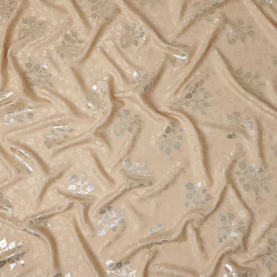 Warm Champagne Beige Leaf Jacquard Silk Crepe 140cm