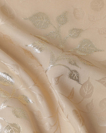 Warm Champagne Beige Leaf Jacquard Silk Crepe 140cm