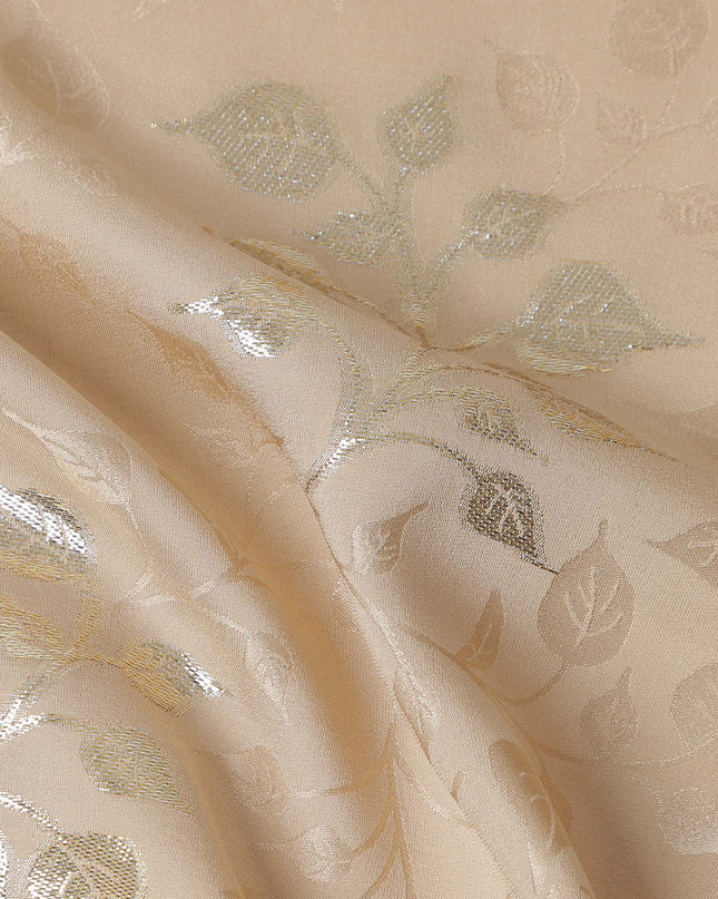 Warm Champagne Beige Leaf Jacquard Silk Crepe 140cm
