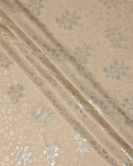 Warm Champagne Beige Leaf Jacquard Silk Crepe 140cm