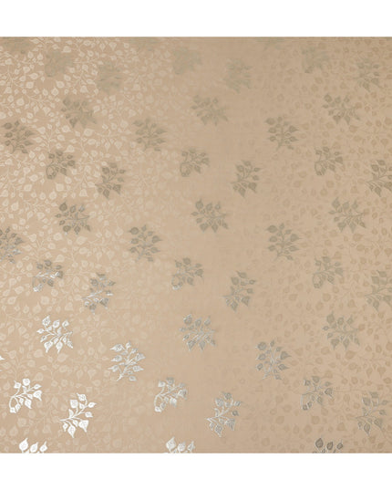 Warm Champagne Beige Leaf Jacquard Silk Crepe 140cm