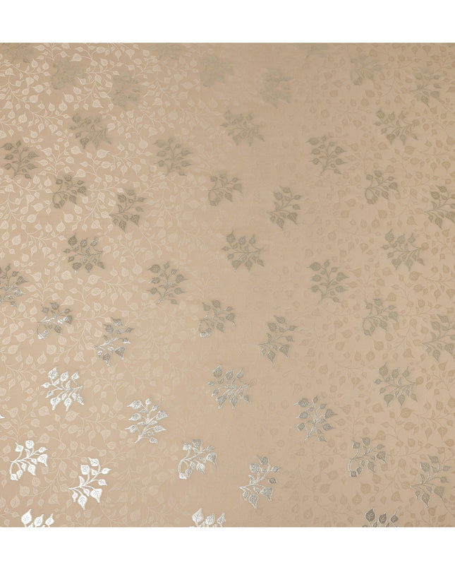 Warm Champagne Beige Leaf Jacquard Silk Crepe 140cm