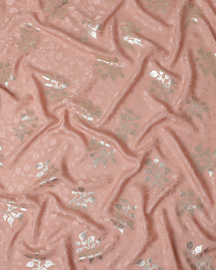 Dusty Rose Pink Leaf Jacquard Silk Crepe 140cm