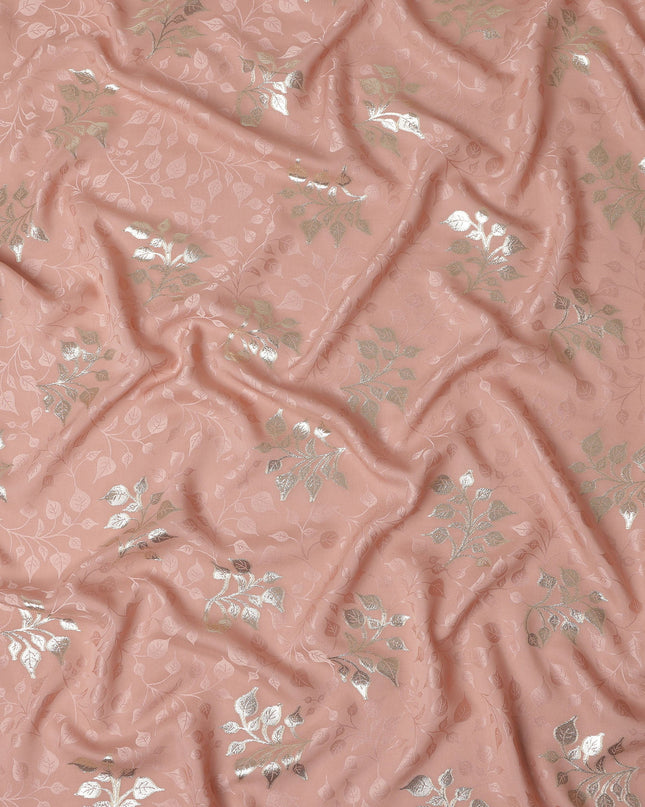 Dusty Rose Pink Leaf Jacquard Silk Crepe 140cm