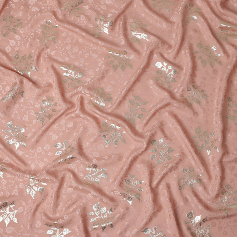 Dusty Rose Pink Leaf Jacquard Silk Crepe 140cm