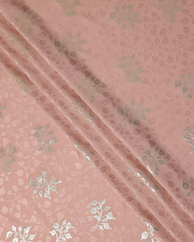 Dusty Rose Pink Leaf Jacquard Silk Crepe 140cm