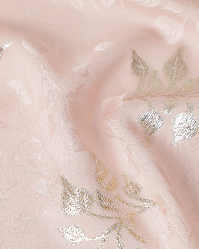 Soft Blush Pink Leaf Jacquard Silk Crepe 140cm