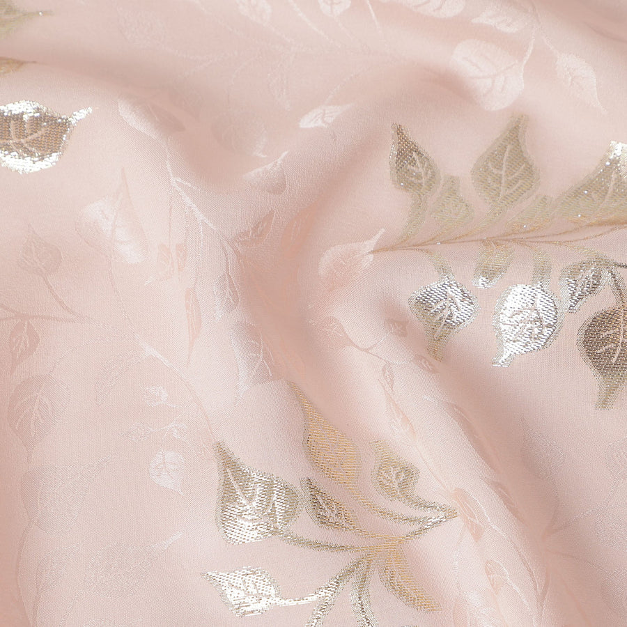 Soft Blush Pink Leaf Jacquard Silk Crepe 140cm