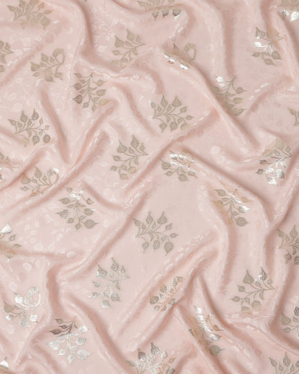 Soft Blush Pink Leaf Jacquard Pure Silk Crepe Fabric Flowing Elegant Dress Material 140cm Width Premium Quality Korean Origin - D29676