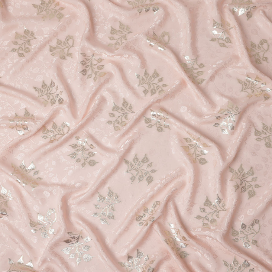 Soft Blush Pink Leaf Jacquard Pure Silk Crepe Fabric Flowing Elegant Dress Material 140cm Width Premium Quality Korean Origin - D29676