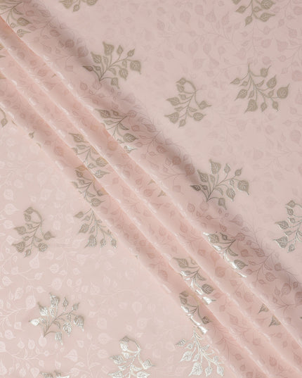 Soft Blush Pink Leaf Jacquard Pure Silk Crepe Fabric Flowing Elegant Dress Material 140cm Width Premium Quality Korean Origin - D29676