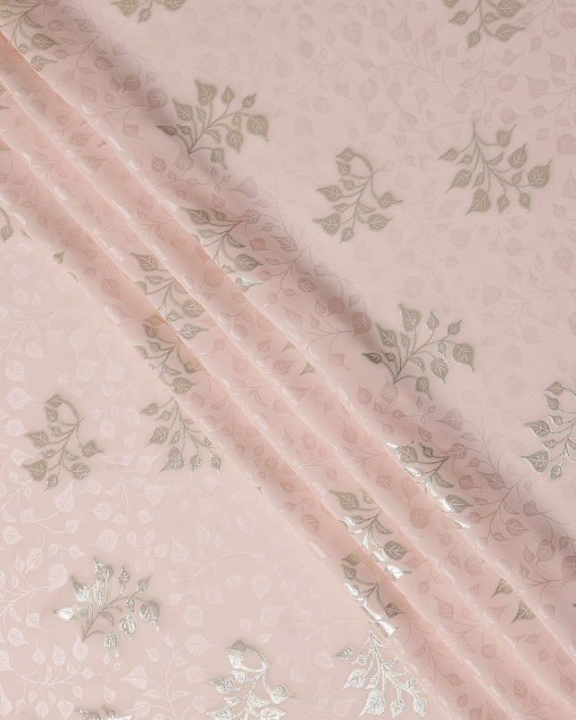 Soft Blush Pink Leaf Jacquard Pure Silk Crepe Fabric Flowing Elegant Dress Material 140cm Width Premium Quality Korean Origin - D29676