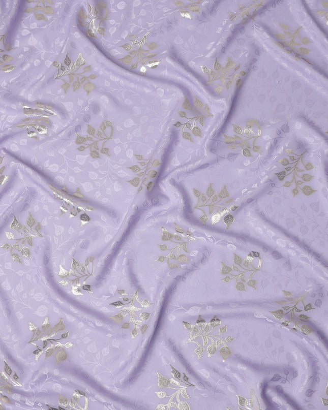 Soft Lavender Purple Leaf Jacquard Silk Crepe 140cm