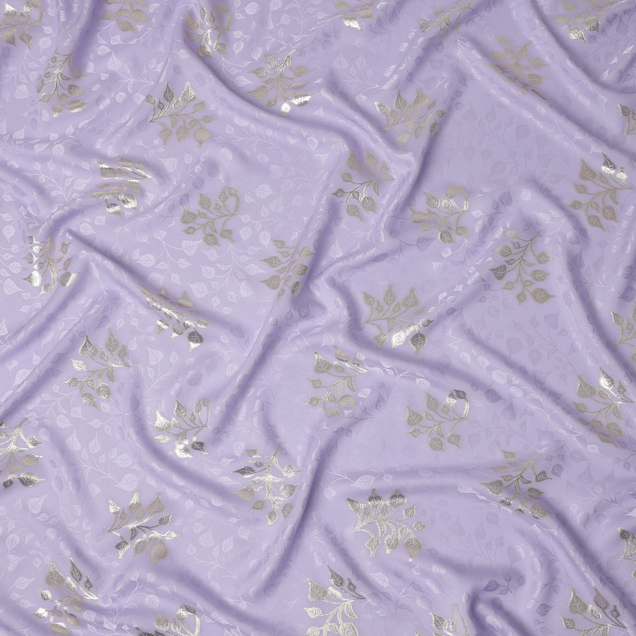 Soft Lavender Purple Leaf Jacquard Silk Crepe 140cm