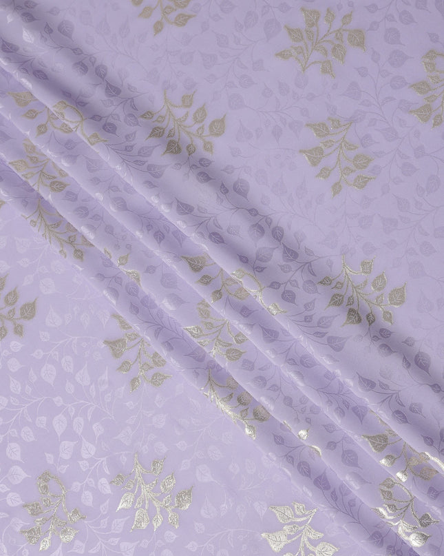 Soft Lavender Purple Leaf Jacquard Silk Crepe 140cm