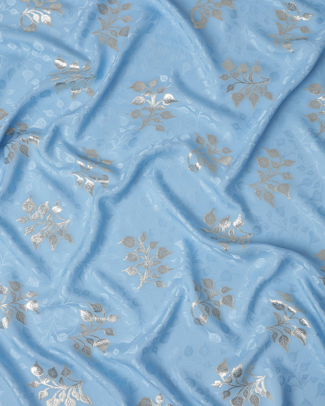 Powder Sky Blue Leaf Jacquard Silk Crepe 140cm