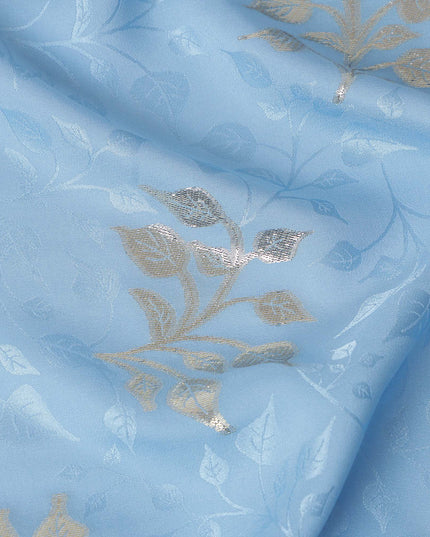 Powder Sky Blue Leaf Jacquard Silk Crepe 140cm