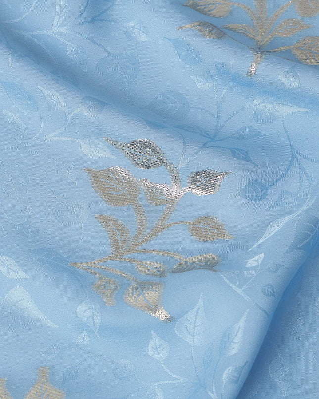 Powder Sky Blue Leaf Jacquard Silk Crepe 140cm