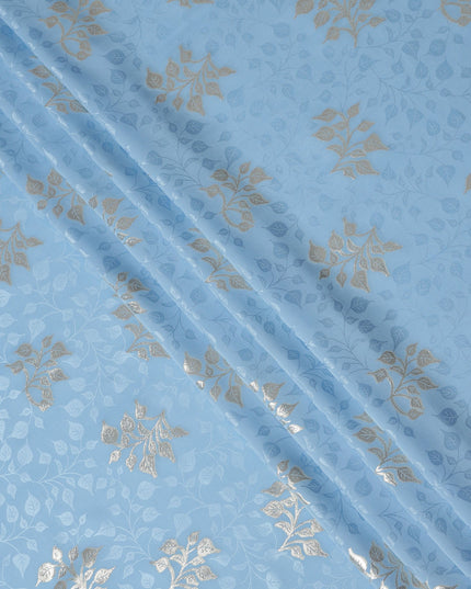 Powder Sky Blue Leaf Jacquard Silk Crepe 140cm