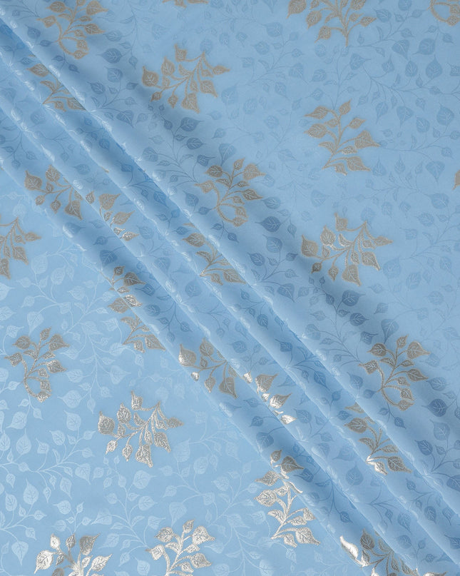 Powder Sky Blue Leaf Jacquard Silk Crepe 140cm