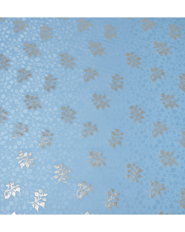 Powder Sky Blue Leaf Jacquard Silk Crepe 140cm