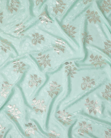 Pale Mint Green Leaf Jacquard Silk Crepe 140cm