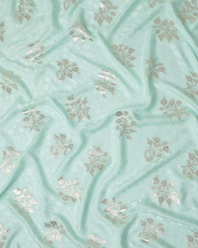 Pale Mint Green Leaf Jacquard Silk Crepe 140cm