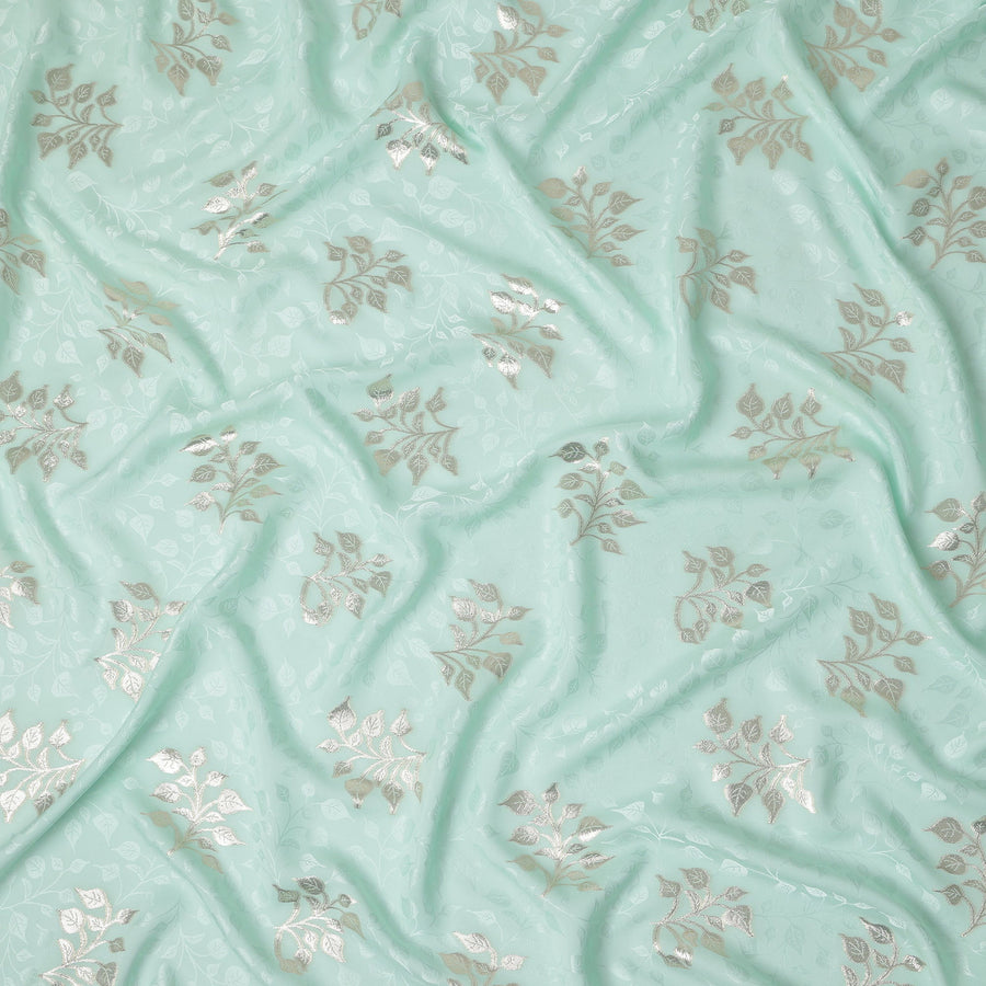 Pale Mint Green Leaf Jacquard Silk Crepe 140cm