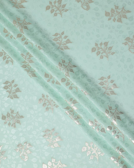 Pale Mint Green Leaf Jacquard Silk Crepe 140cm